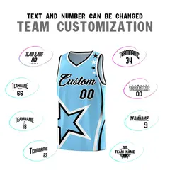 Light Blue Shoulder Stars Graffiti Basketball Jersey Set 4