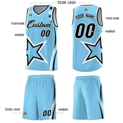 Light Blue Shoulder Stars Graffiti Basketball Jersey Set 5