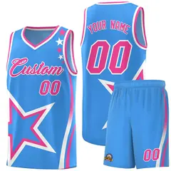 Light Blue Shoulder Stars Graffiti Basketball Jersey Set 1