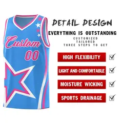 Light Blue Shoulder Stars Graffiti Basketball Jersey Set 2