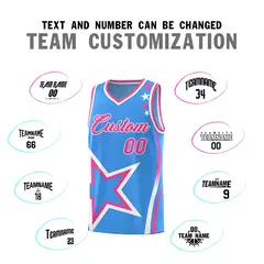 Light Blue Shoulder Stars Graffiti Basketball Jersey Set 4