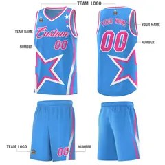 Light Blue Shoulder Stars Graffiti Basketball Jersey Set 5