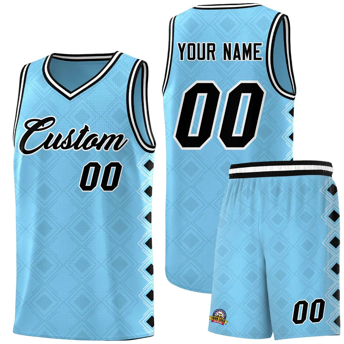 Light Blue Side Blocks Sports Uniform Basketball Jersey