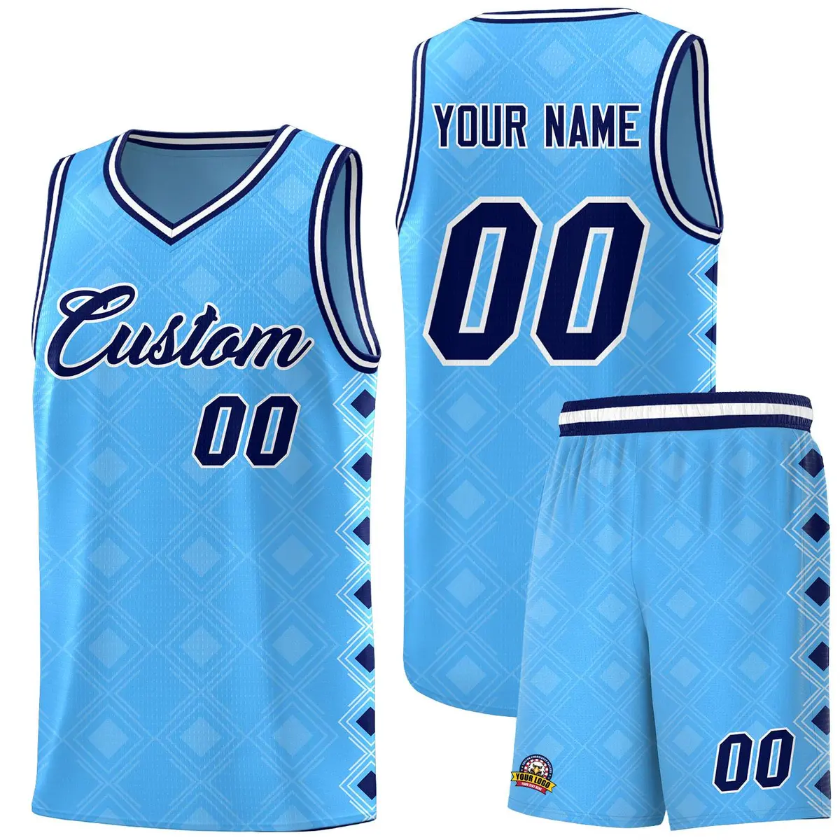 Light Blue Side Blocks Sports Uniform Basketball Jersey