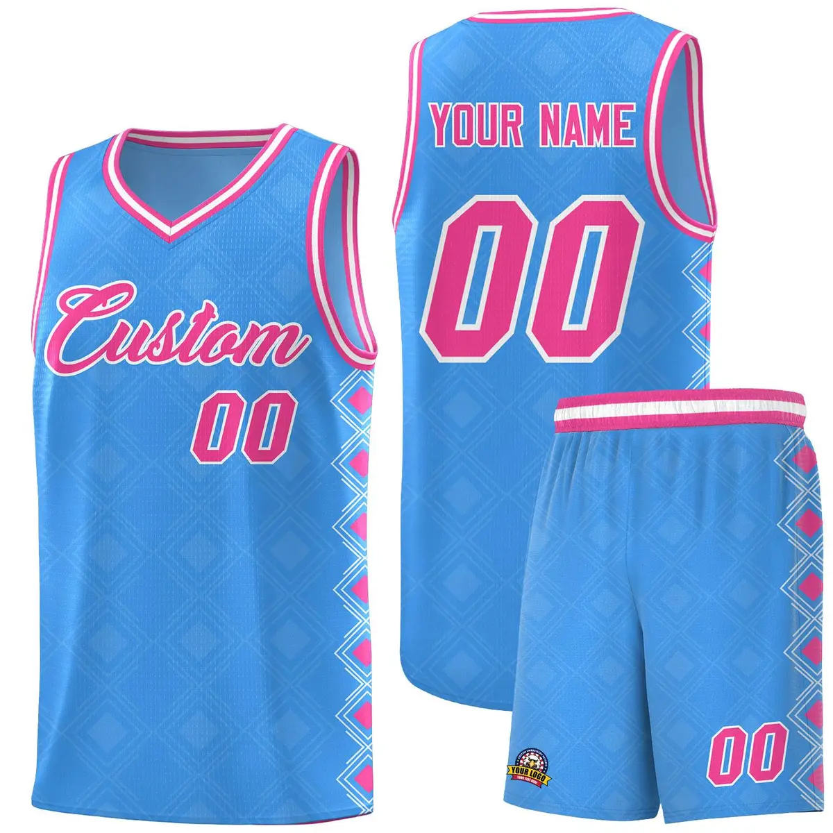 Light Blue Side Blocks Sports Uniform Basketball Jersey