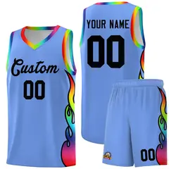Light Blue Side Flame Basketball Jersey for Teams