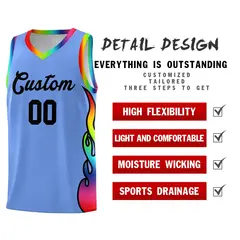 Light Blue Side Flame Basketball Jersey for Teams 2