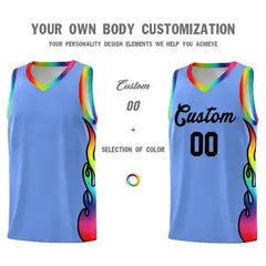 Light Blue Side Flame Basketball Jersey for Teams 3