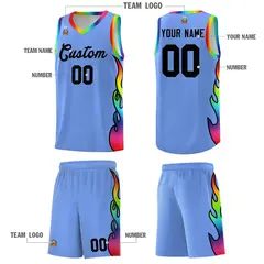 Light Blue Side Flame Basketball Jersey for Teams 5