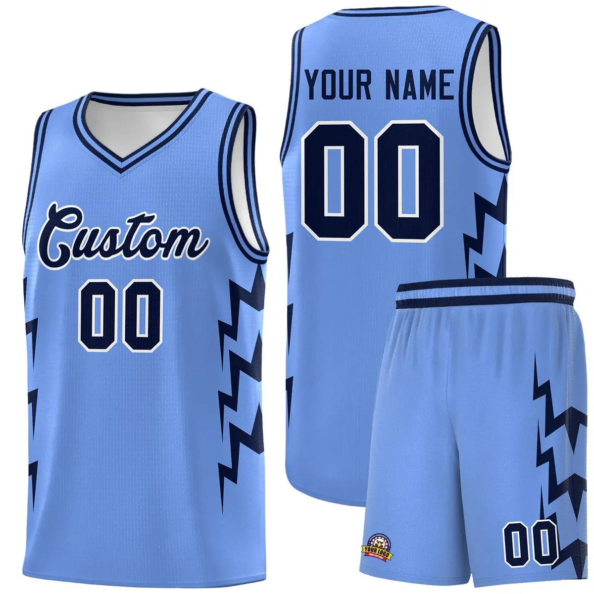 Light Blue Side Lightning Graffiti Basketball Uniform Jersey