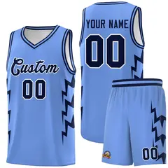 Light Blue Side Lightning Graffiti Basketball Uniform Jersey