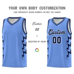 Light Blue Side Lightning Graffiti Basketball Uniform Jersey 3