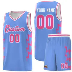Light Blue Side Lightning Graffiti Basketball Uniform Jersey
