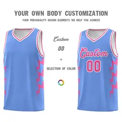 Light Blue Side Lightning Graffiti Basketball Uniform Jersey 3