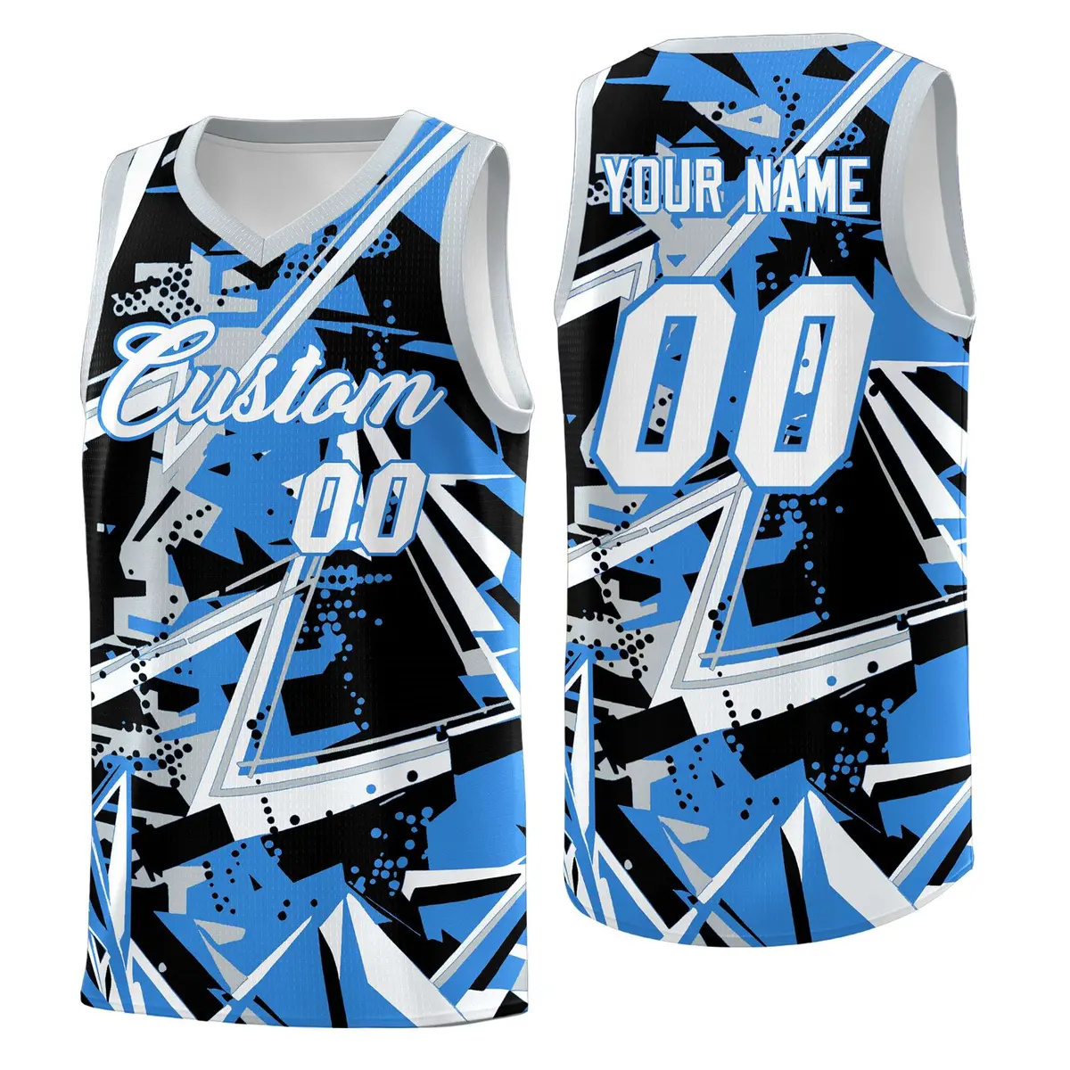 Light Blue Silver Abstract Graffiti Basketball Jersey