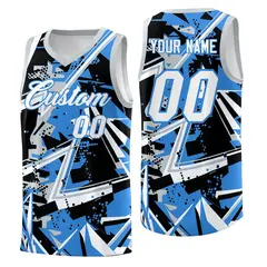 Light Blue Silver Abstract Graffiti Basketball Jersey 1
