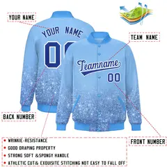 Light Blue Sparkle-Effect Varsity Full-Snap Letterman Baseball Jacket 2