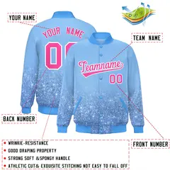 Light Blue Sparkle-Effect Varsity Full-Snap Letterman Baseball Jacket 2