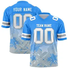 Light Blue Star Gradient Flag Football Jersey