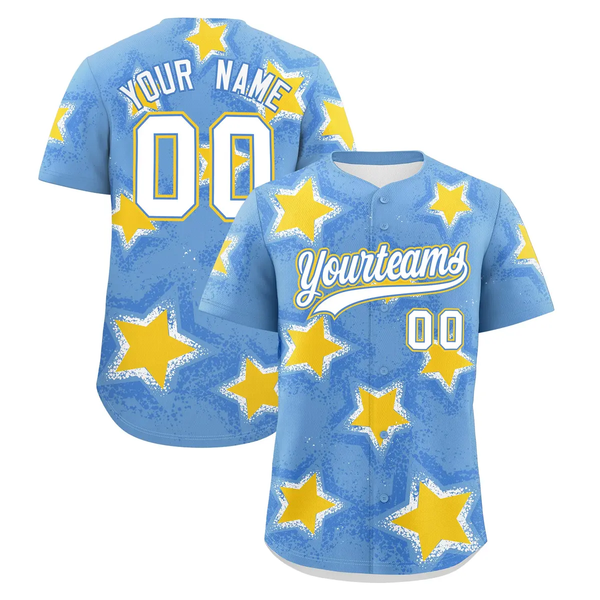 Light Blue Star Graffiti Baseball Jersey