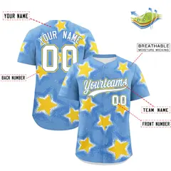 Light Blue Star Graffiti Baseball Jersey 2