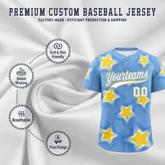 Light Blue Star Graffiti Baseball Jersey 3