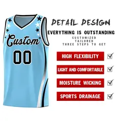 Light Blue Star Pattern Color Block Shoulders Basketball Jersey 2