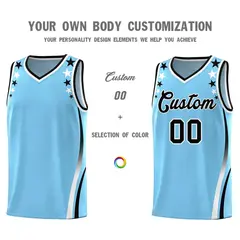 Light Blue Star Pattern Color Block Shoulders Basketball Jersey 3