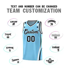 Light Blue Star Pattern Color Block Shoulders Basketball Jersey 4
