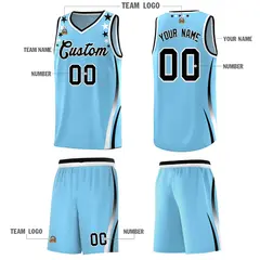 Light Blue Star Pattern Color Block Shoulders Basketball Jersey 5