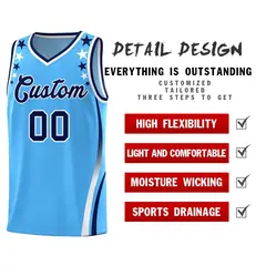 Light Blue Star Pattern Color Block Shoulders Basketball Jersey 2