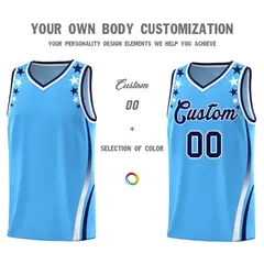 Light Blue Star Pattern Color Block Shoulders Basketball Jersey 3