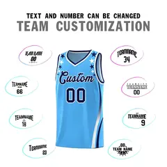 Light Blue Star Pattern Color Block Shoulders Basketball Jersey 4
