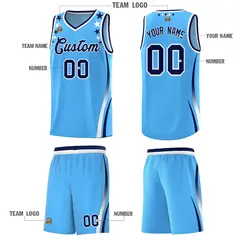 Light Blue Star Pattern Color Block Shoulders Basketball Jersey 5