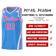 Light Blue Star Pattern Color Block Shoulders Basketball Jersey 2
