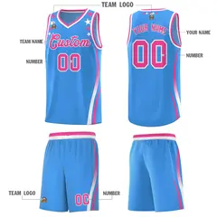 Light Blue Star Pattern Color Block Shoulders Basketball Jersey 5