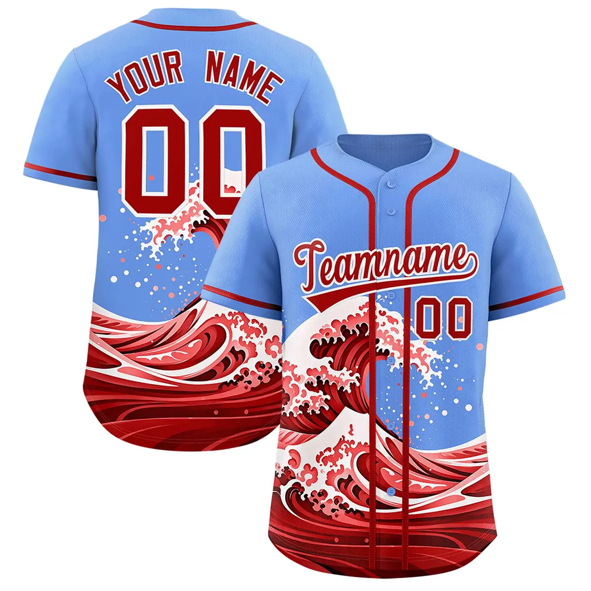 Light Blue Wave Graffiti Pattern Baseball Jersey