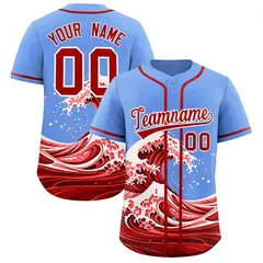 Light Blue Wave Graffiti Pattern Baseball Jersey 1