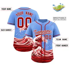 Light Blue Wave Graffiti Pattern Baseball Jersey 2
