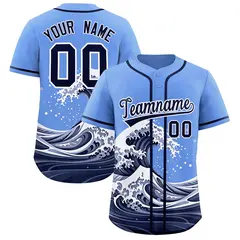 Light Blue Wave Graffiti Pattern Baseball Jersey 1