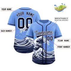 Light Blue Wave Graffiti Pattern Baseball Jersey 2