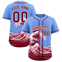 Light Blue Wave Graffiti Pattern Baseball Jersey 1