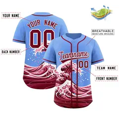 Light Blue Wave Graffiti Pattern Baseball Jersey 2
