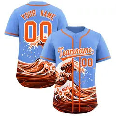 Light Blue Wave Graffiti Pattern Baseball Jersey 1