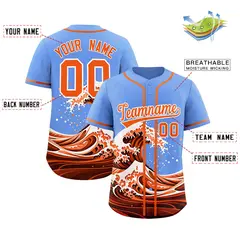 Light Blue Wave Graffiti Pattern Baseball Jersey 2