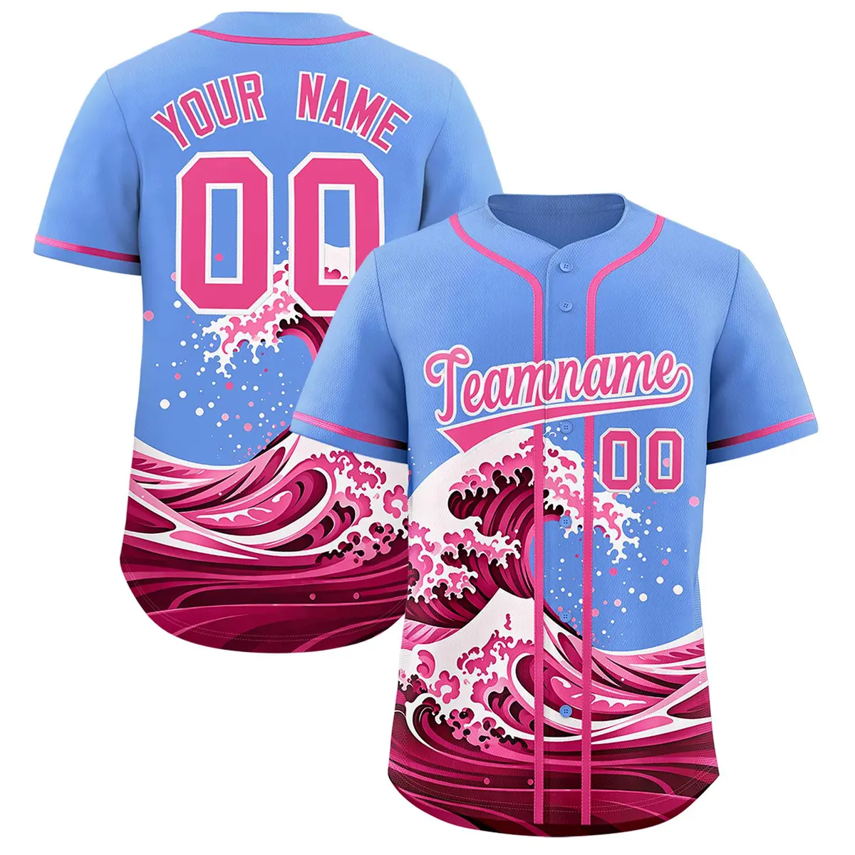 Light Blue Wave Graffiti Pattern Baseball Jersey
