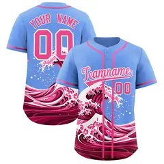 Light Blue Wave Graffiti Pattern Baseball Jersey 1