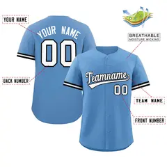 Light Blue White Authentic Full-Button Baseball Jersey 2