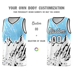 Light Blue White Beast Pattern Sports Basketball Jersey 3