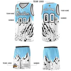 Light Blue White Beast Pattern Sports Basketball Jersey 5